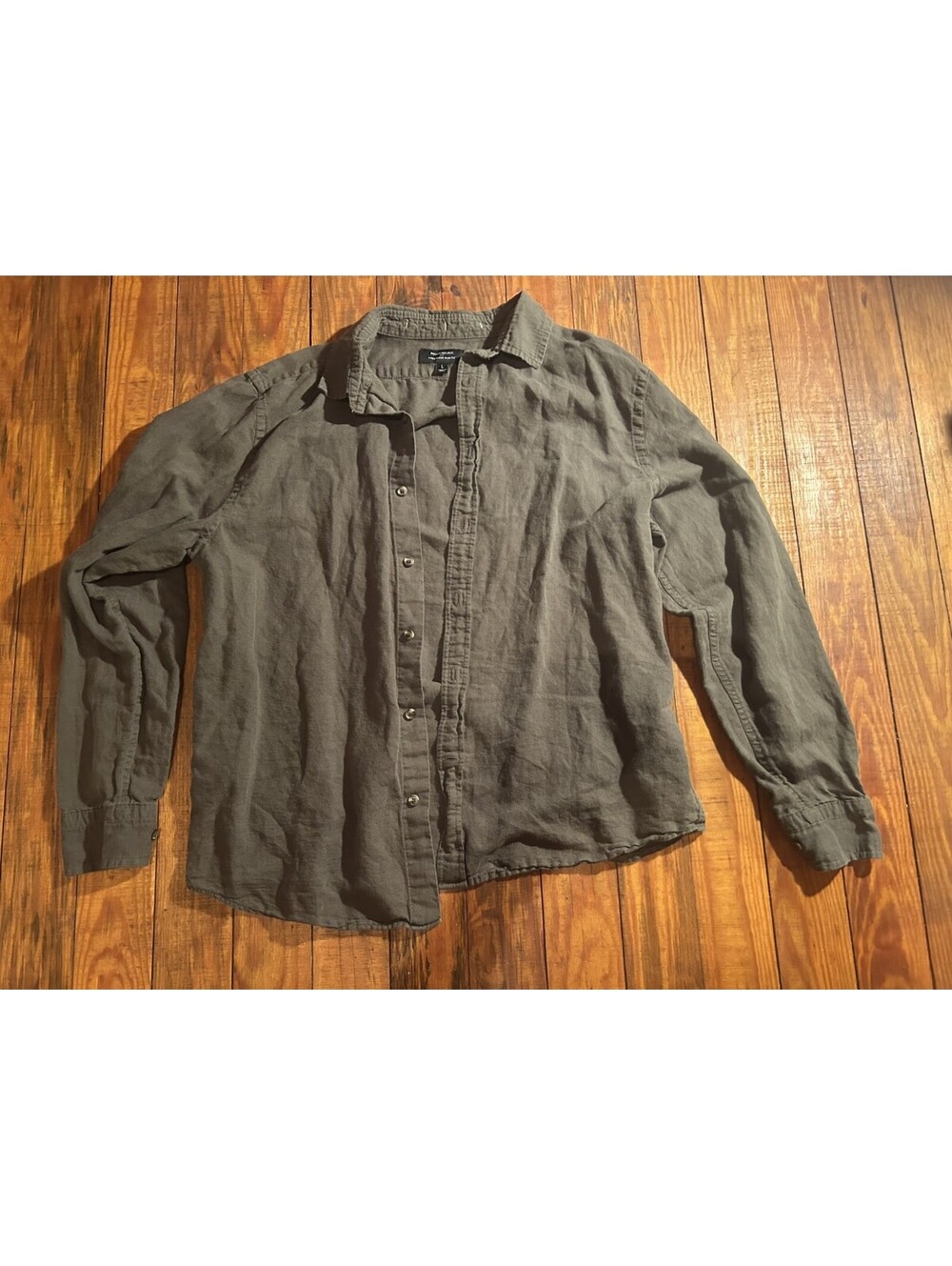 Banana Republic Mens L Olive Green Linen Cotton Button Shirt
